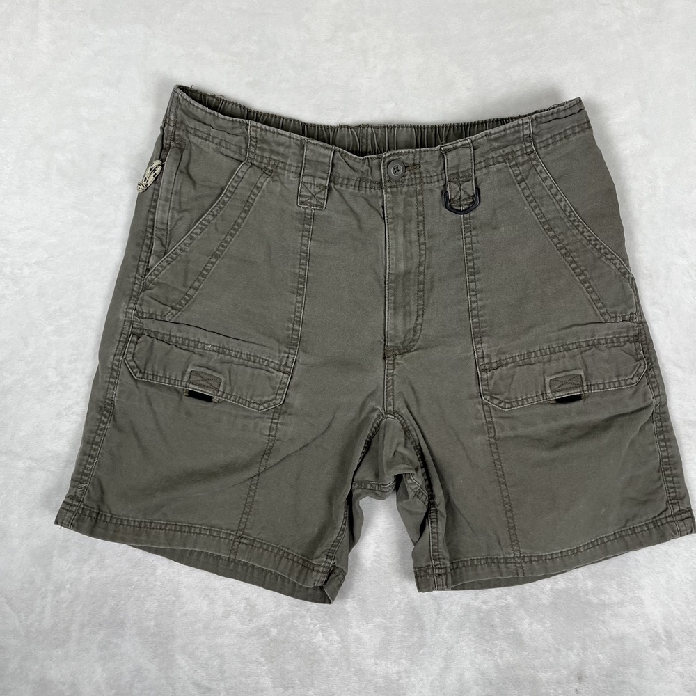 Wrangler Cargo Shorts Mens 34 Green Canvas Elastic Waist 7 Inseam Utility